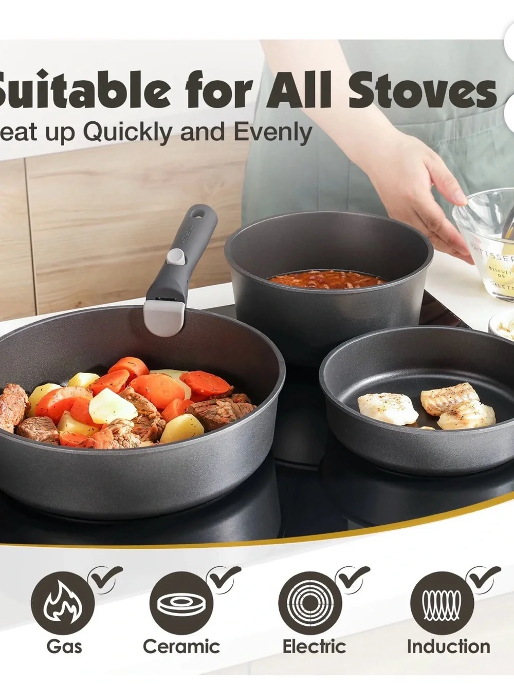 Gray 8-Piece Nonstick Cookware Set with Removable Handle